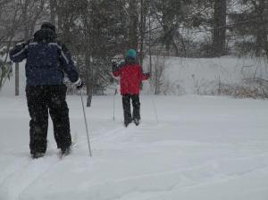 Mom and Alex ski the backyard in February 2014. 